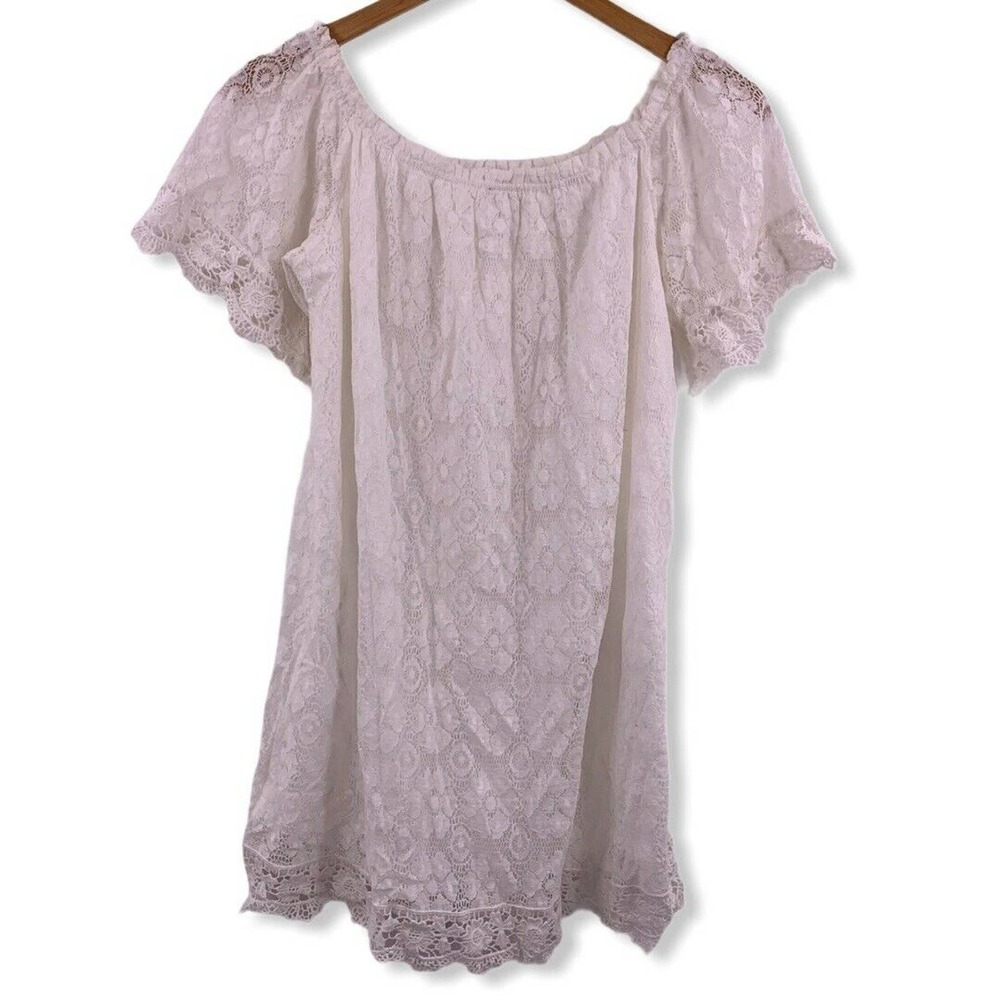 Forever 21 White Lace Off Shoulder Mini Dress S‎
